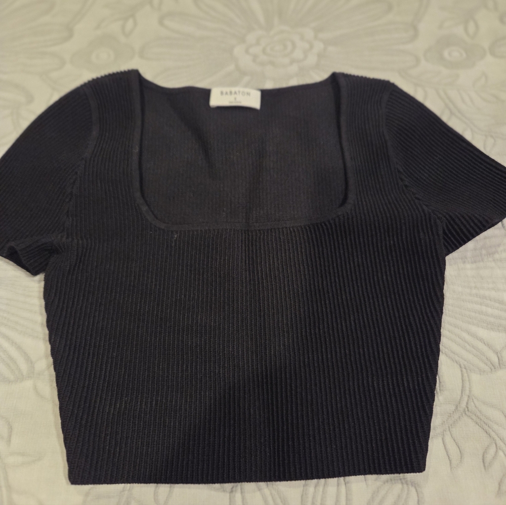 Babaton Black Ribbed Crop Top